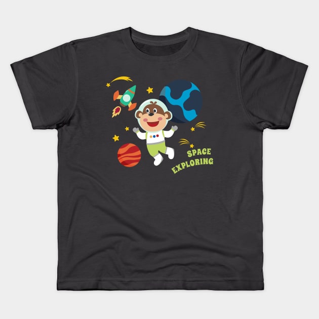 Space monkey or astronaut in a space suit with cartoon style Kids T-Shirt by KIDS APPAREL